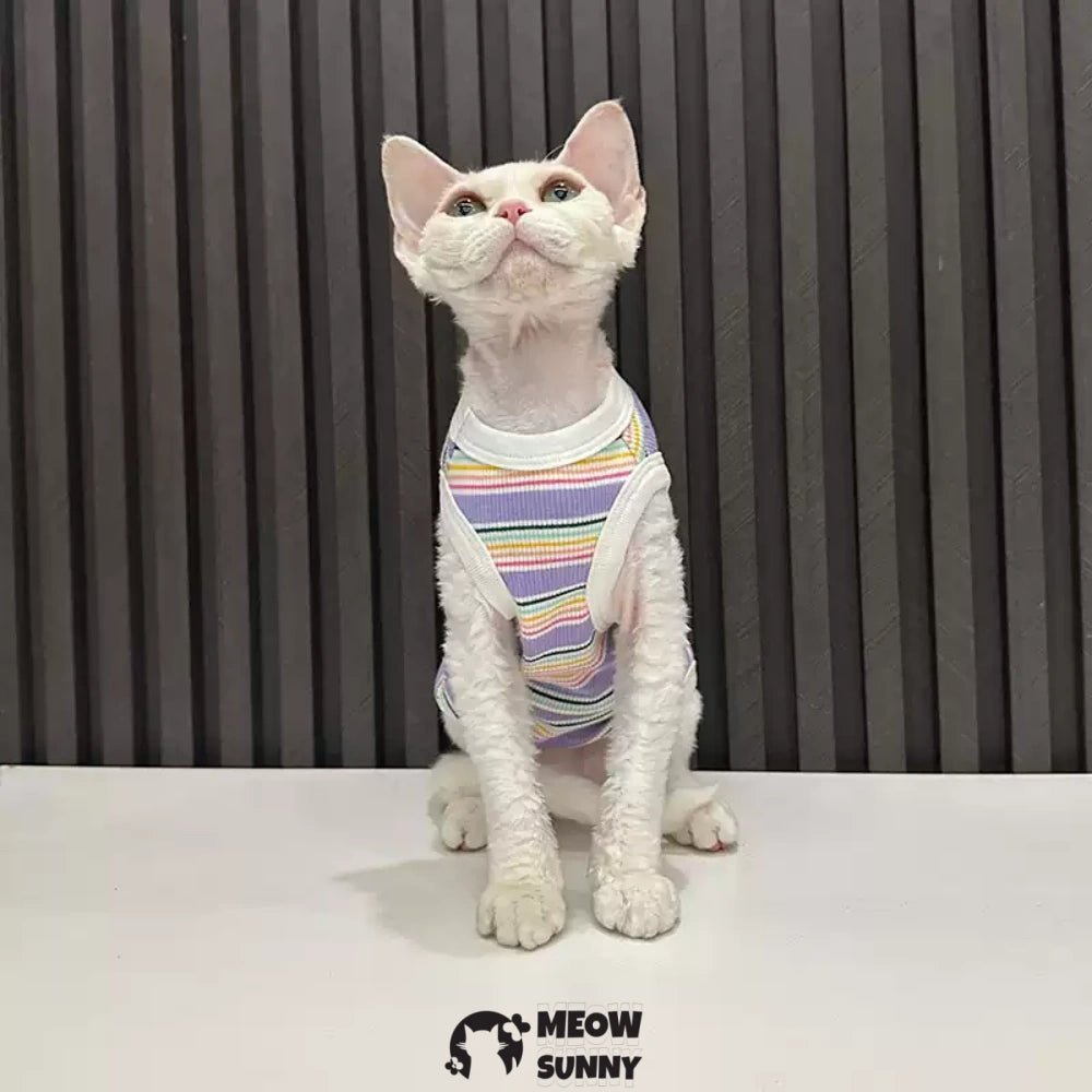 Sphynx Cat Breathable Stretchy Cat Summer Vest,Purple Striped