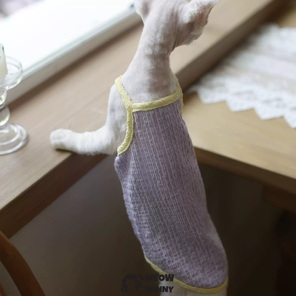 Sphynx Cat Breathable Stretchy Cat Summer Vest,Purple Striped