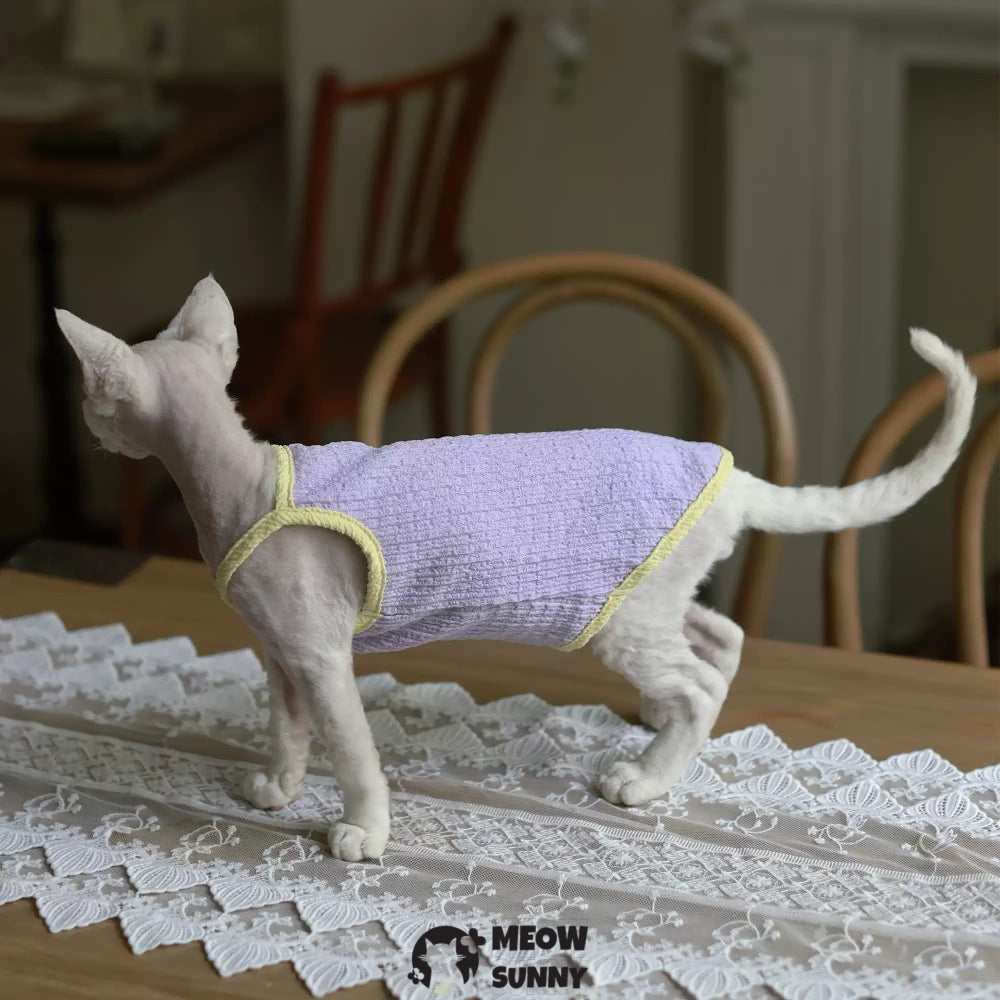 Sphynx Cat Breathable Stretchy Cat Summer Vest,Purple Striped