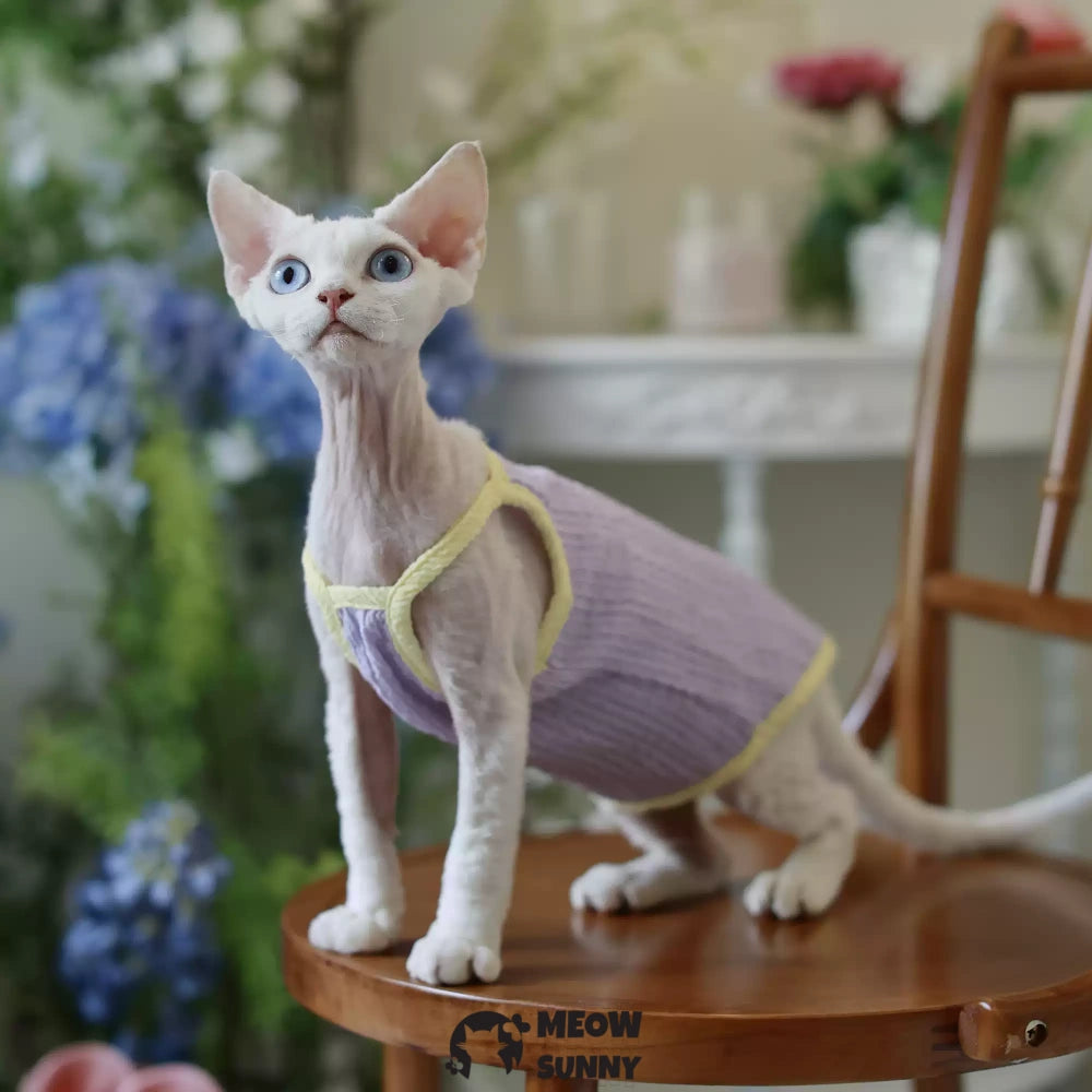 Sphynx Cat Breathable Stretchy Cat Summer Vest,Purple Striped