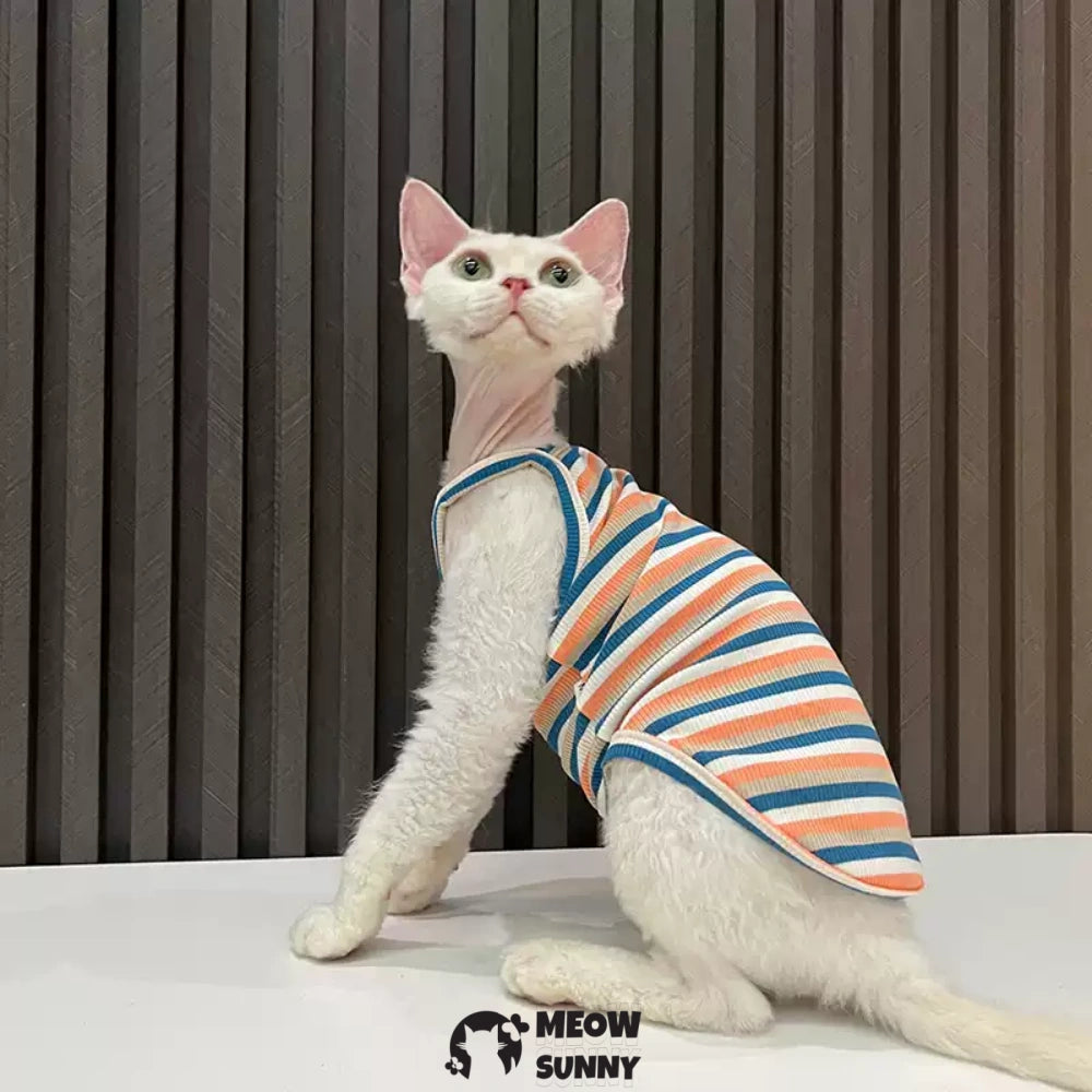 Sphynx Cat Breathable Stretchy Cat Summer Vest,Striped