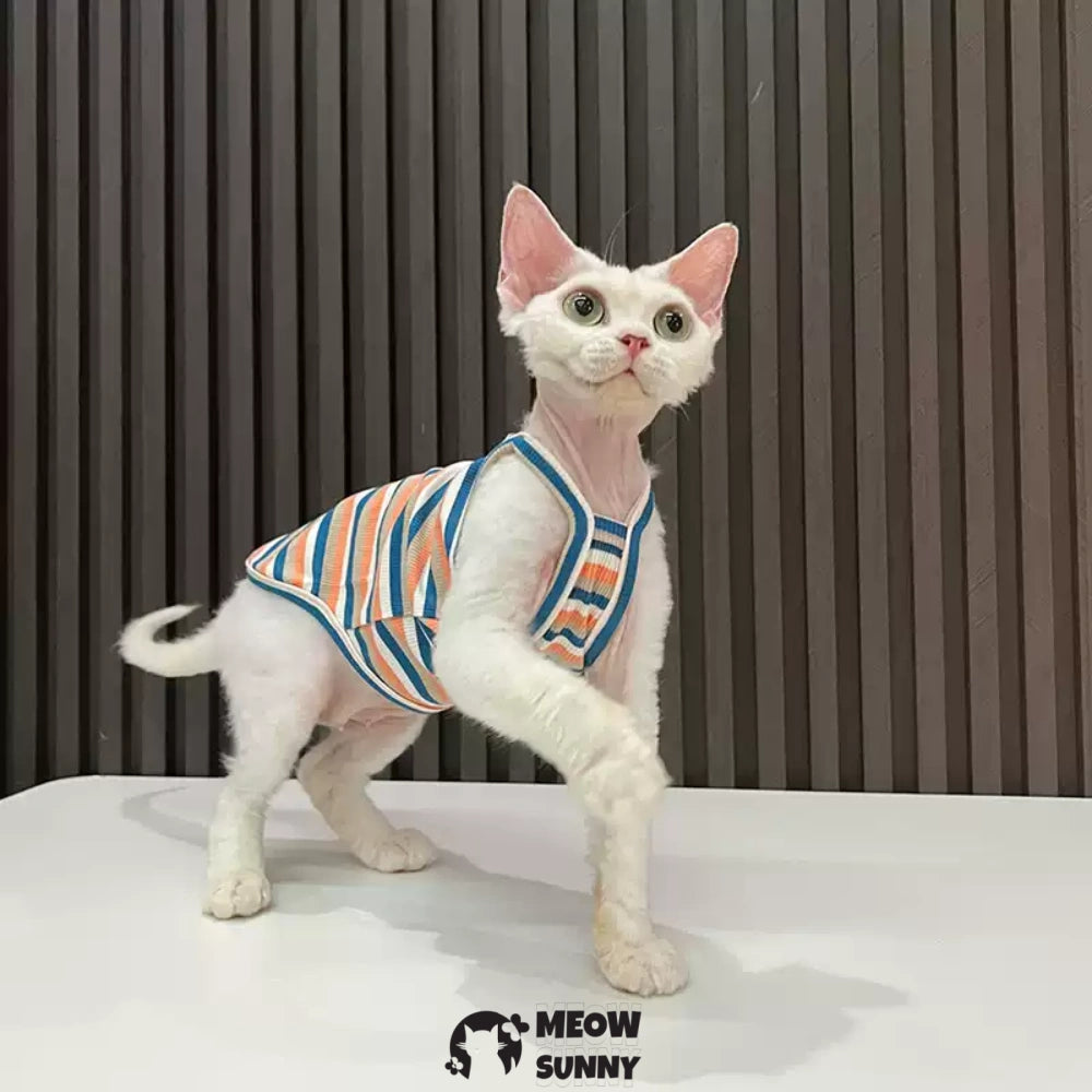 Sphynx Cat Breathable Stretchy Cat Summer Vest,Striped