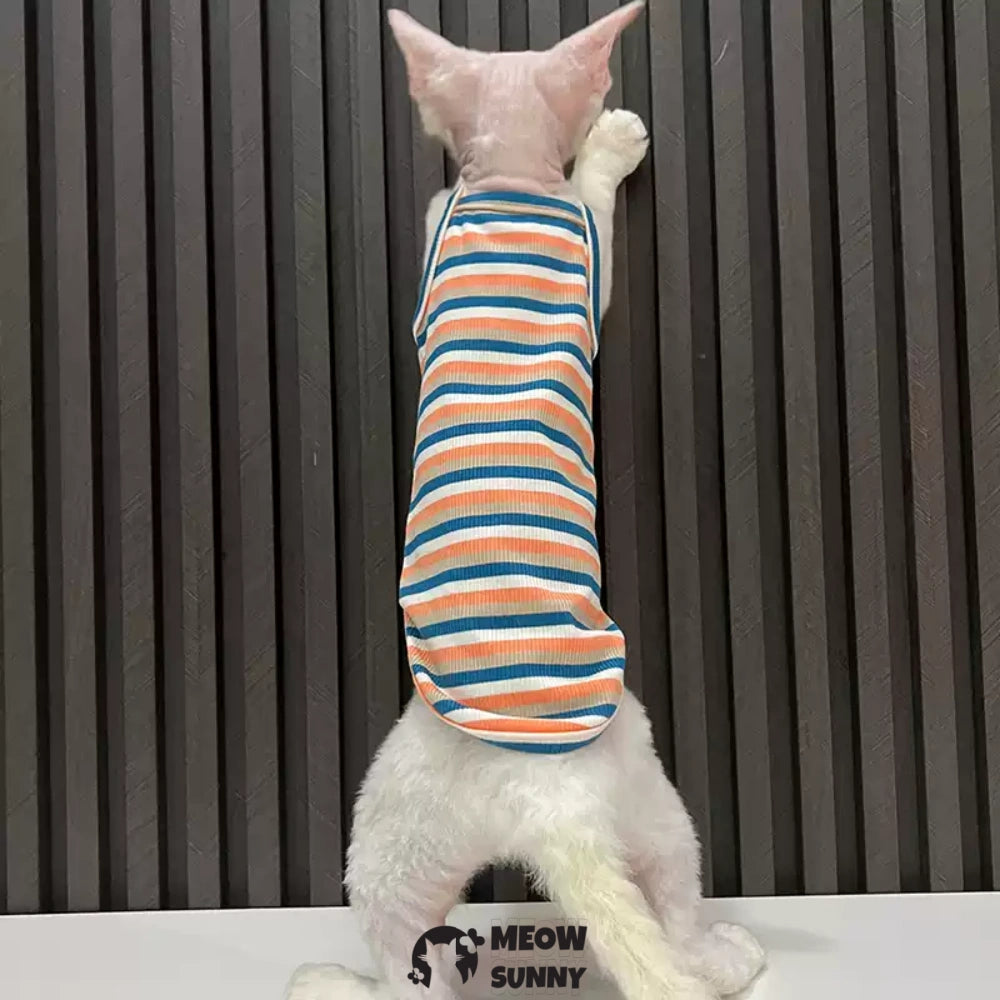 Sphynx Cat Breathable Stretchy Cat Summer Vest,Striped