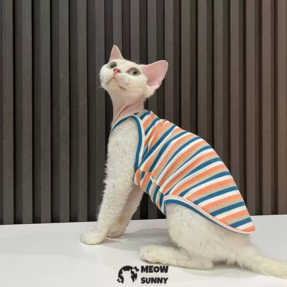 Sphynx Cat Breathable Stretchy Cat Summer Vest,Striped
