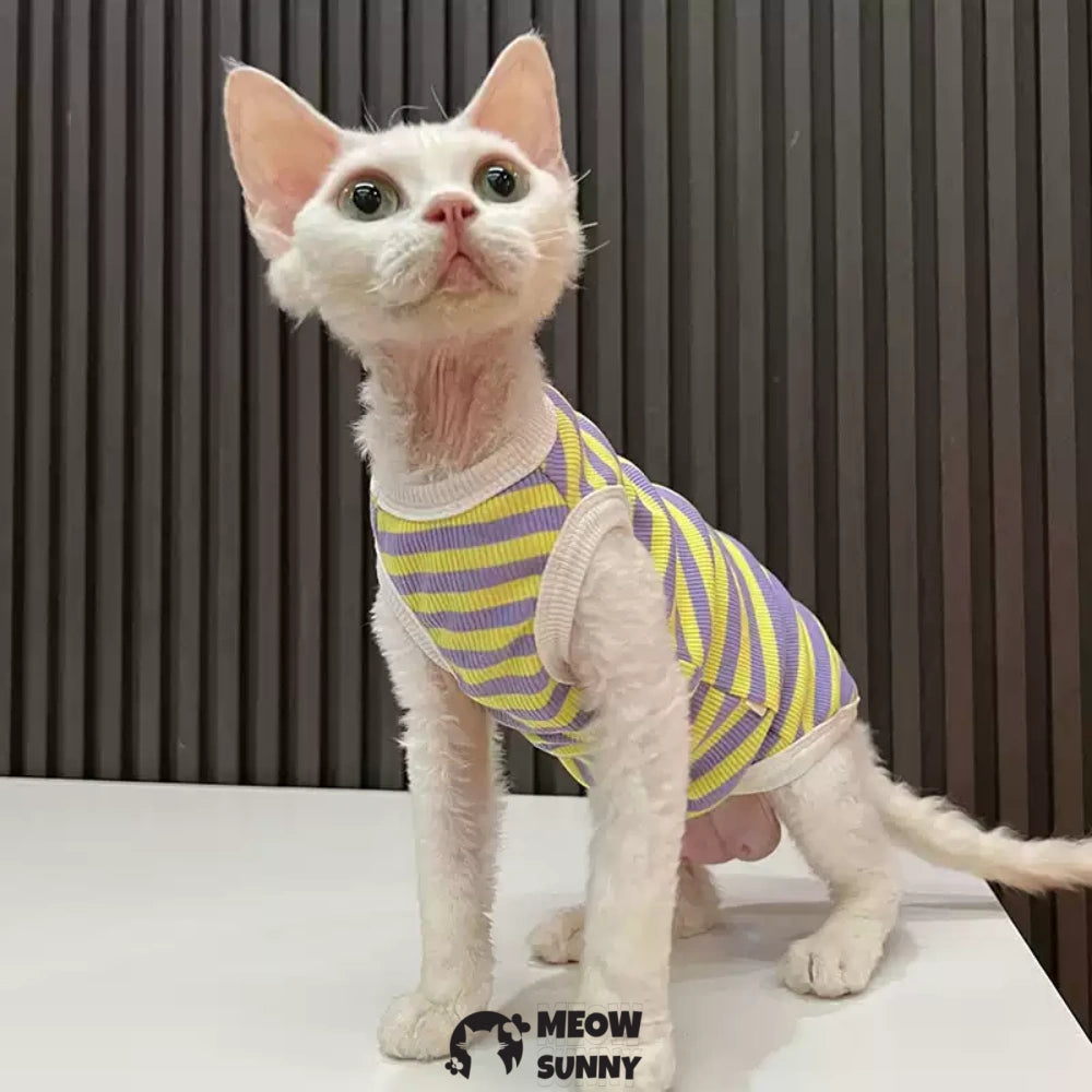 Sphynx Cat Breathable Stretchy Cat Summer Vest,Yellow Striped