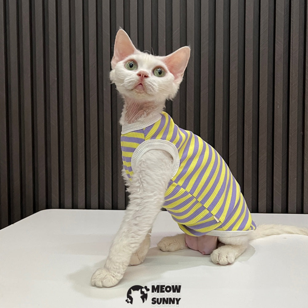 Sphynx Cat Breathable Stretchy Cat Summer Vest,Yellow Striped