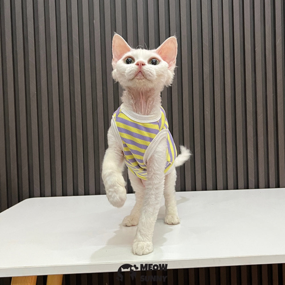 Sphynx Cat Breathable Stretchy Cat Summer Vest,Yellow Striped