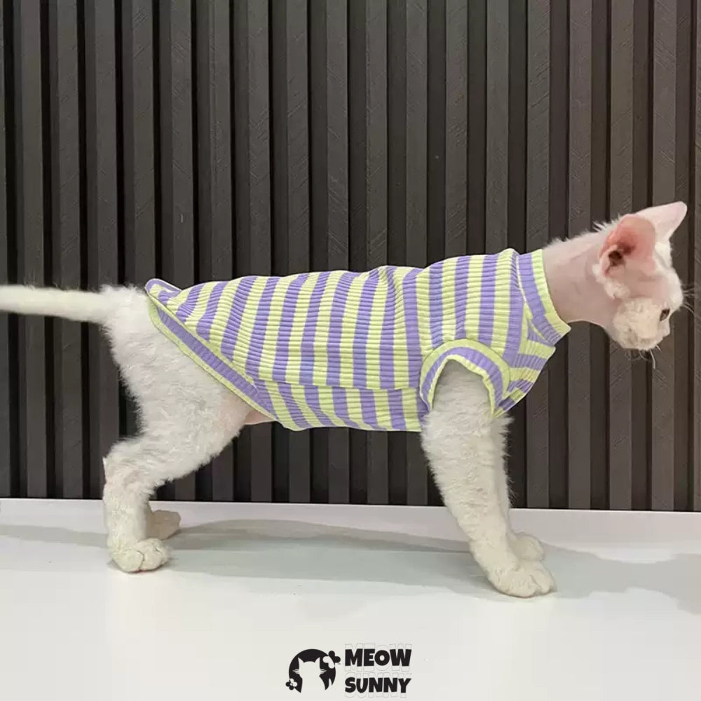 Sphynx Cat Breathable Stretchy Cat Summer shirt,Striped
