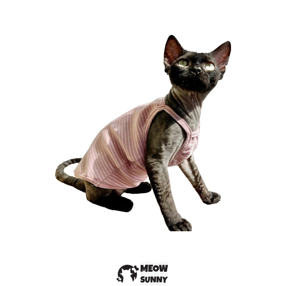 Sphynx Cat Breathable Stretchy Cat Summer shirt,Pink Striped