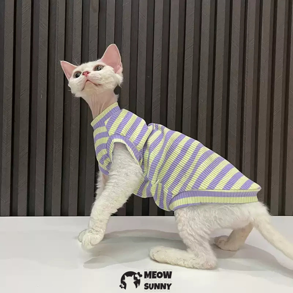 Sphynx Cat Breathable Stretchy Cat Summer shirt,Striped