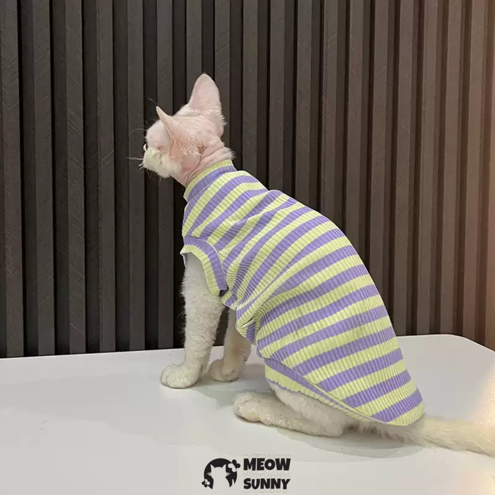 Sphynx Cat Breathable Stretchy Cat Summer shirt,Striped