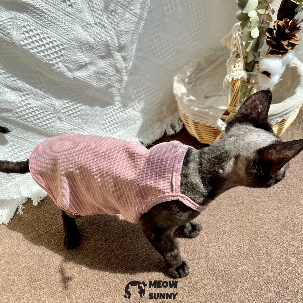 Sphynx Cat Breathable Stretchy Cat Summer shirt,Pink Striped