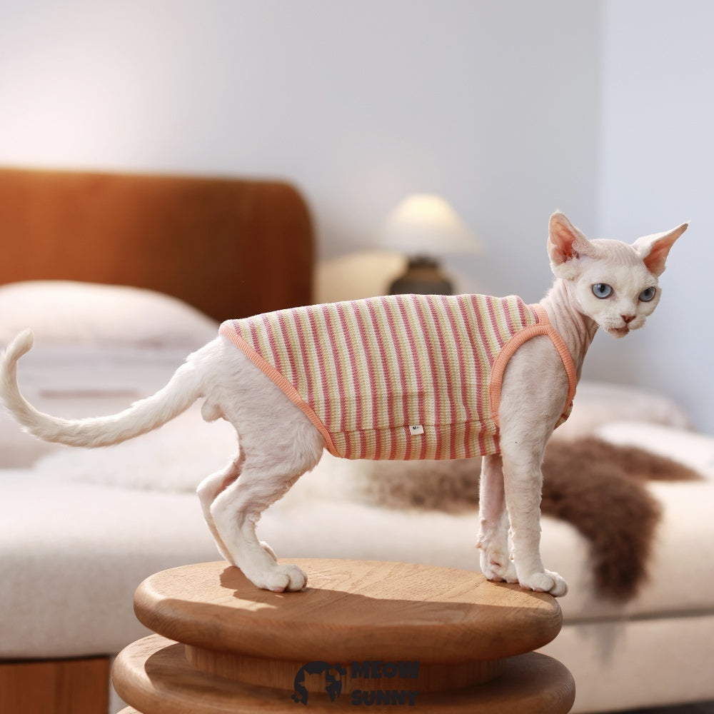 Sphynx Cat Breathable Stretchy Cat Summer vest,Colorful Striped