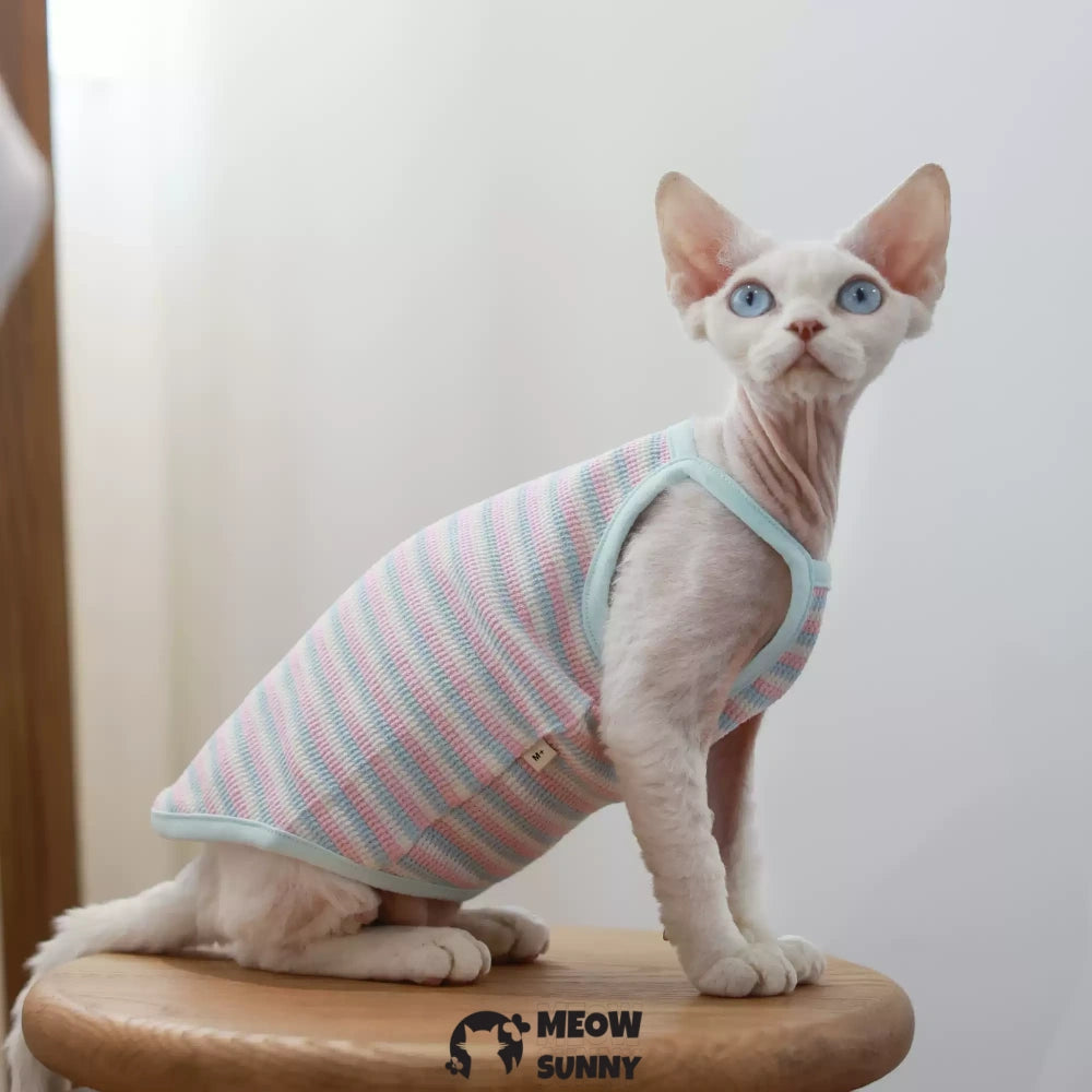 Sphynx Cat Breathable Stretchy Cat Summer vest,Colorful Striped