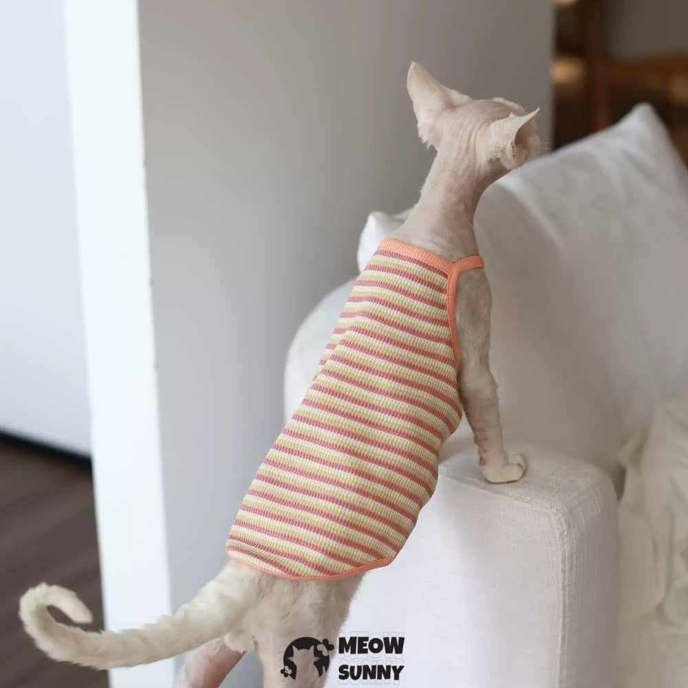 Sphynx Cat Breathable Stretchy Cat Summer vest,Colorful Striped