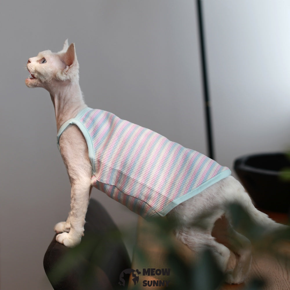 Sphynx Cat Breathable Stretchy Cat Summer vest,Colorful Striped
