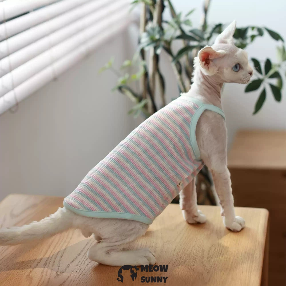 Sphynx Cat Breathable Stretchy Cat Summer vest,Colorful Striped