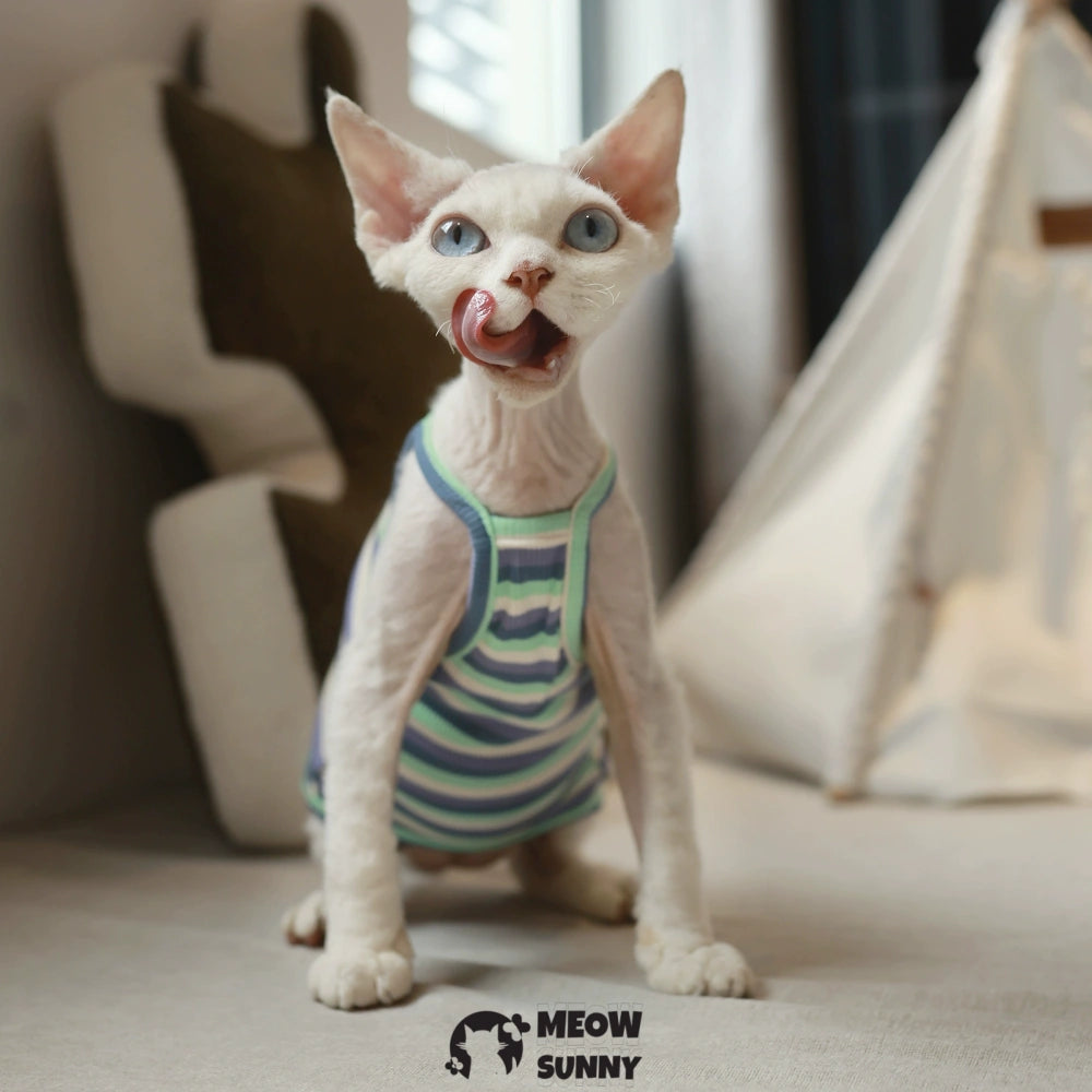 Sphynx Cat Breathable Stretchy Cat Summer vest,Green Striped