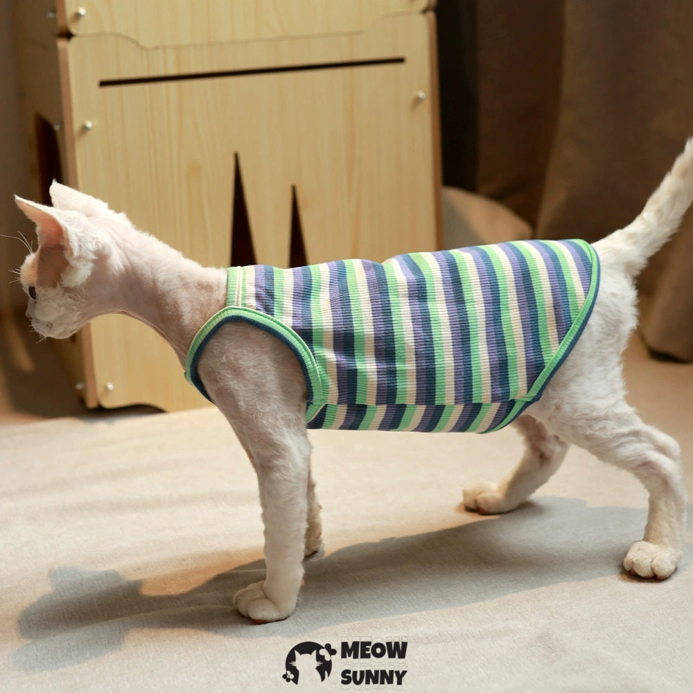 Sphynx Cat Breathable Stretchy Cat Summer vest,Green Striped