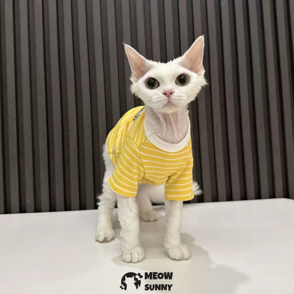 Sphynx Cat Breathable Stretchy Cat Summer vest,Yellow Striped