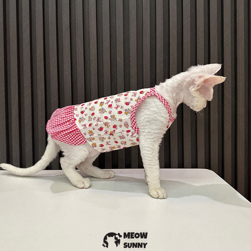 Sphynx Cat Breathable strawberry plaid Cat Summer cartoon pattern vest