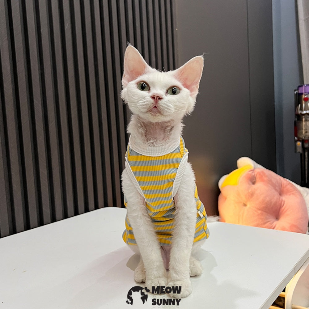 Sphynx Cat Clothes, Breathable Hairless Cat Yellow Shirts XXL 14lbs