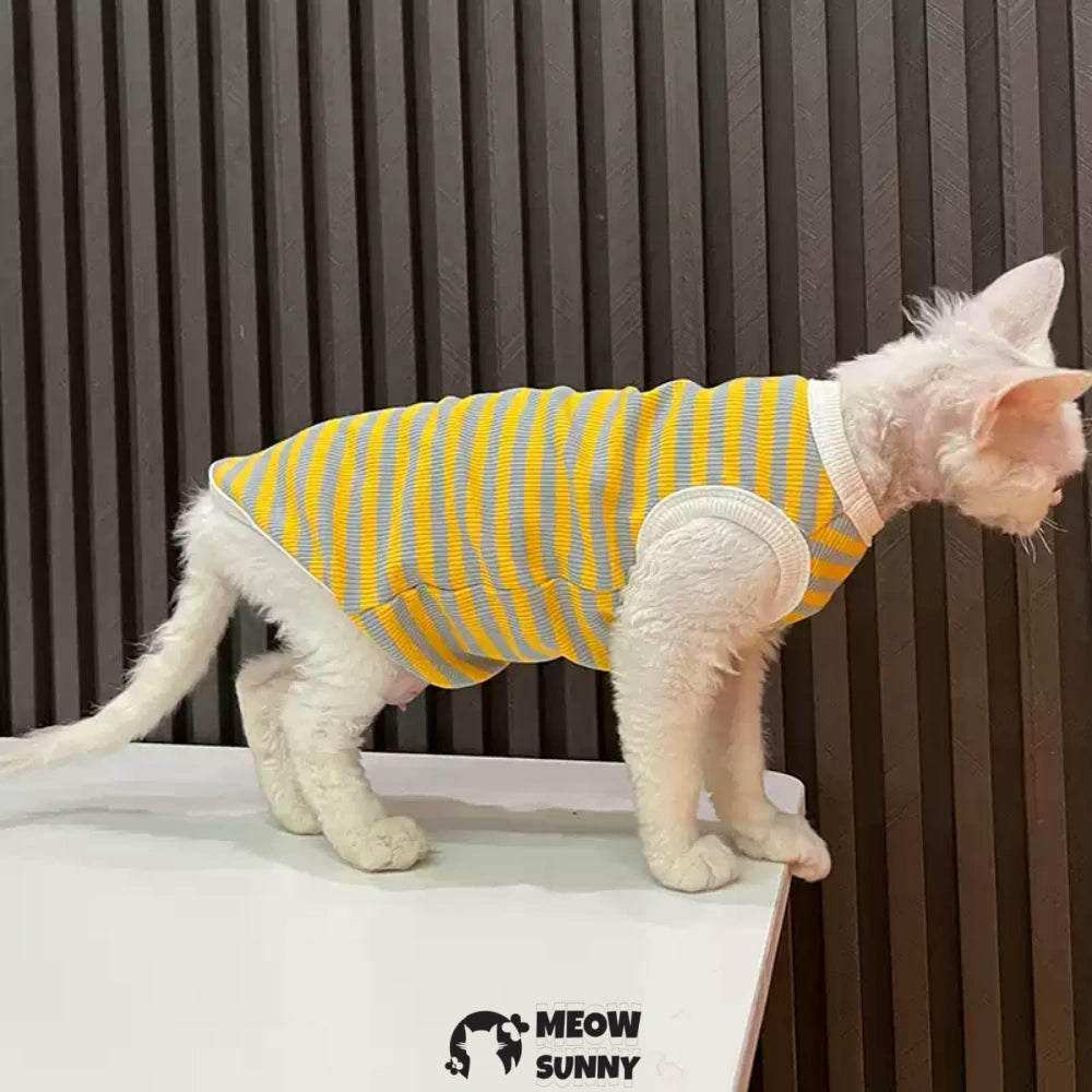 Sphynx Cat Clothes, Breathable Hairless Cat Yellow Shirts XXL 14lbs