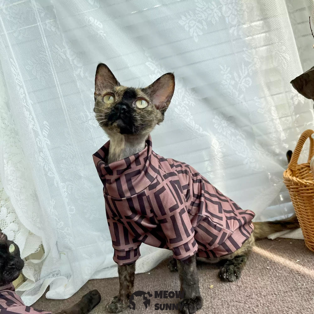 Sphynx Cat Red Clothes Soft Hairless Shirt With Sleeves