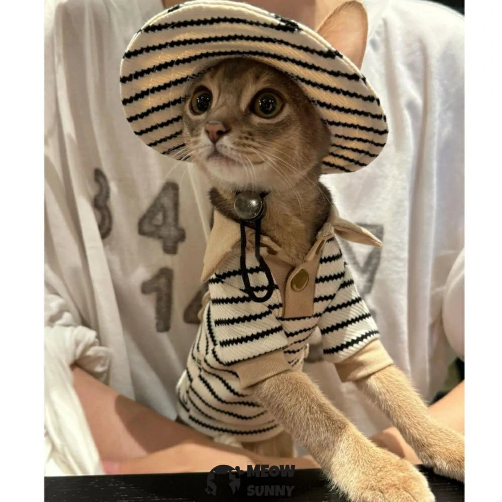 Sphynx Cat Shirt Cotton White Black Polo T-Shirt with hat