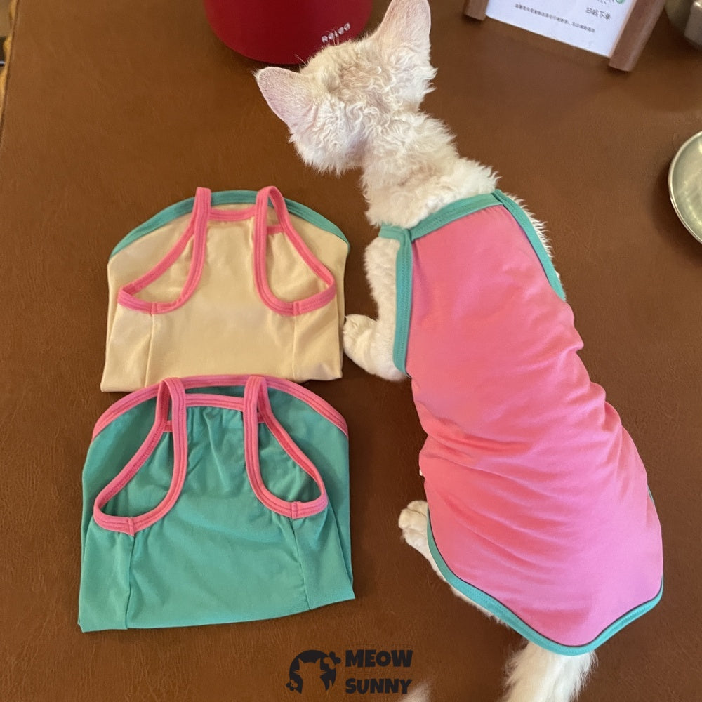 Sphynx Cat Shirt, Breathable Stretchy Cat Summer Colorful solid Vest