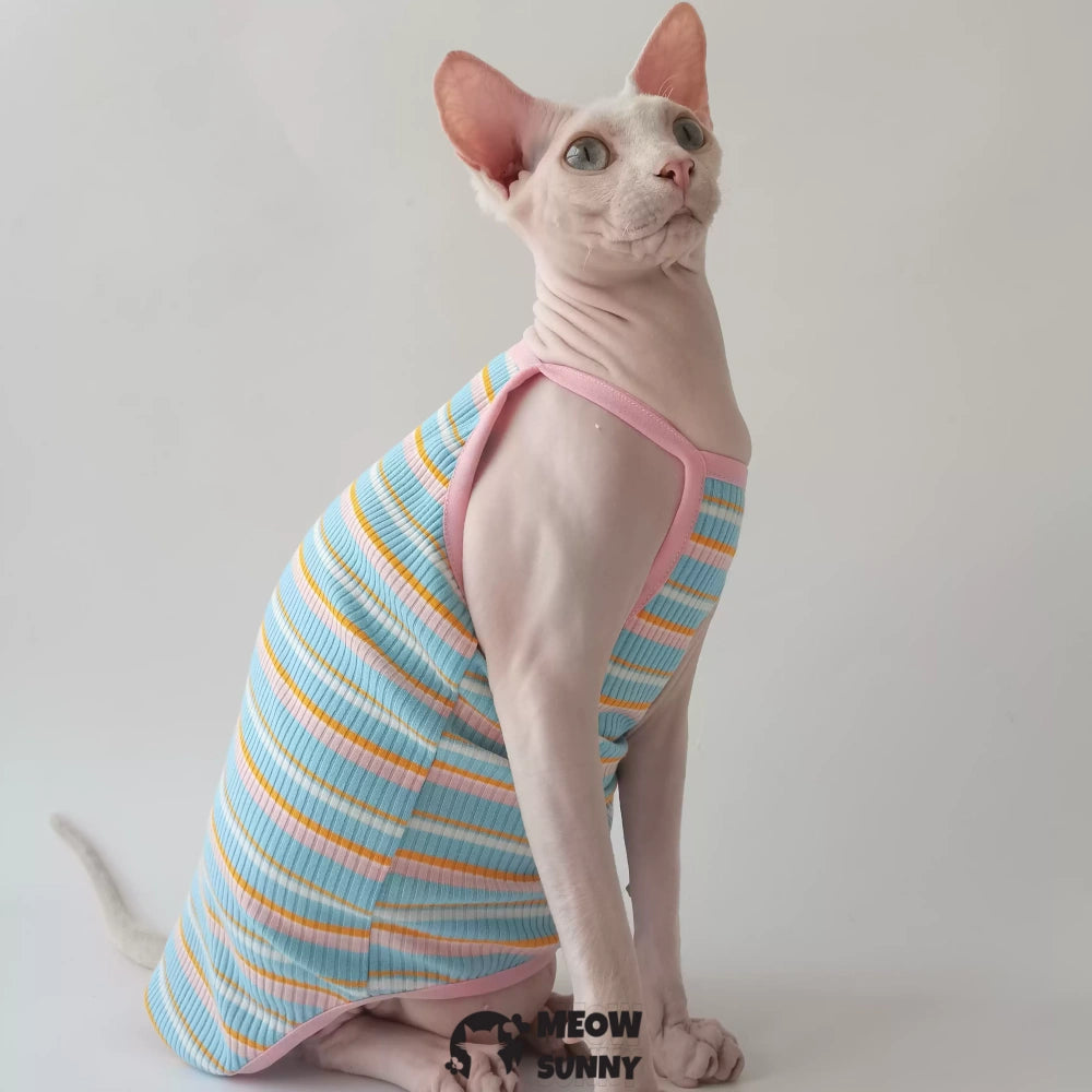 Sphynx Cat Shirt, Breathable Stretchy Cat Summer colorful striped Vest