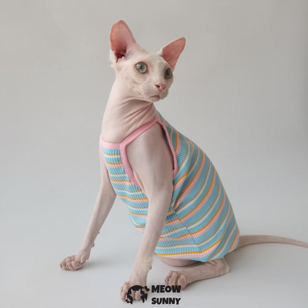 Sphynx Cat Shirt, Breathable Stretchy Cat Summer colorful striped Vest