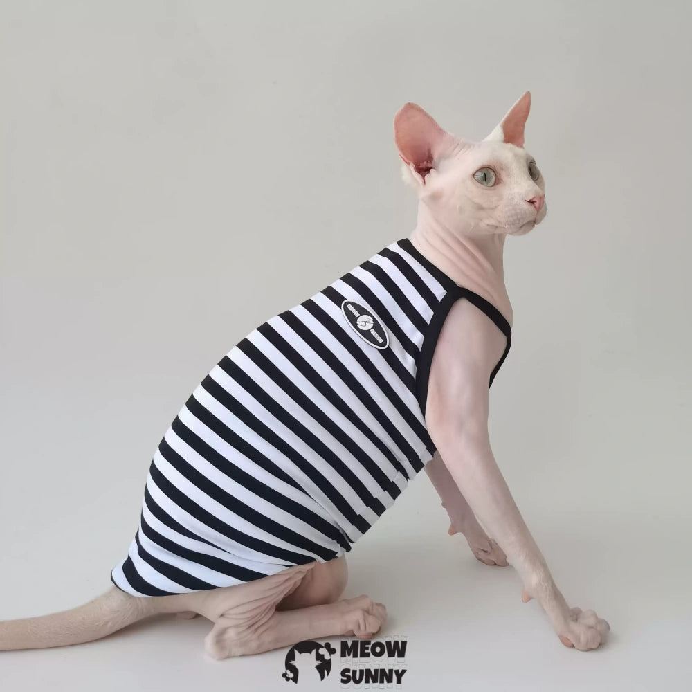 Sphynx Cat Shirt, Breathable Stretchy Cat Summer colorful striped Vest