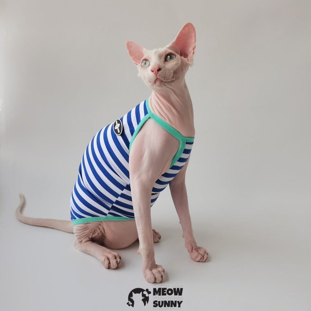 Sphynx Cat Shirt, Breathable Stretchy Cat Summer colorful striped Vest
