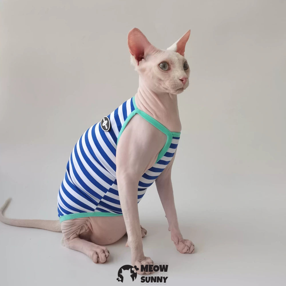 Sphynx Cat Shirt, Breathable Stretchy Cat Summer colorful striped Vest