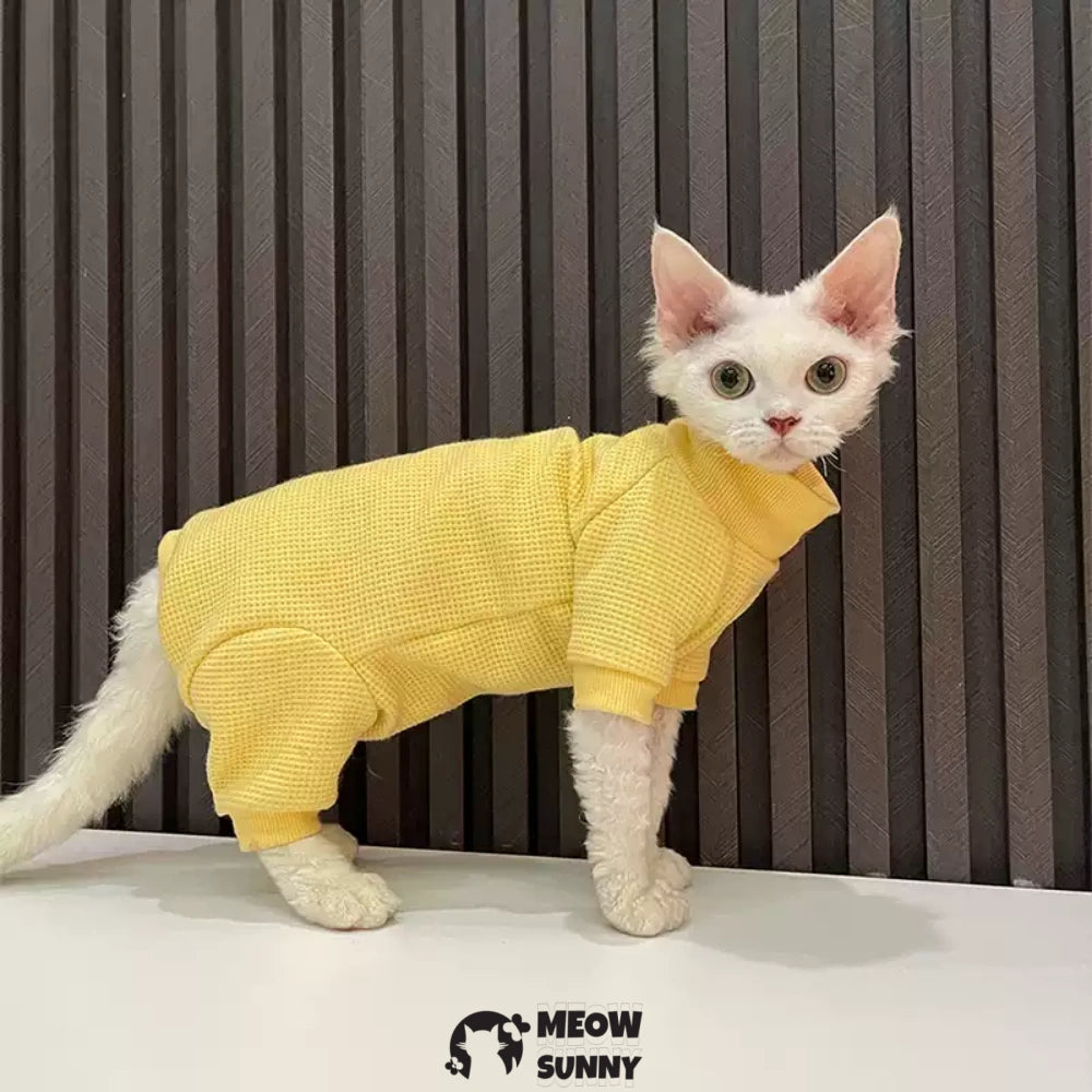 Sphynx Cat white Clothes 4 Legs Comfortabl yellow shirt