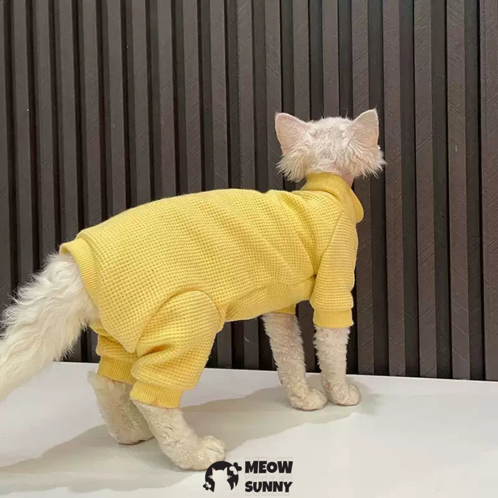 Sphynx Cat white Clothes 4 Legs Comfortabl yellow shirt