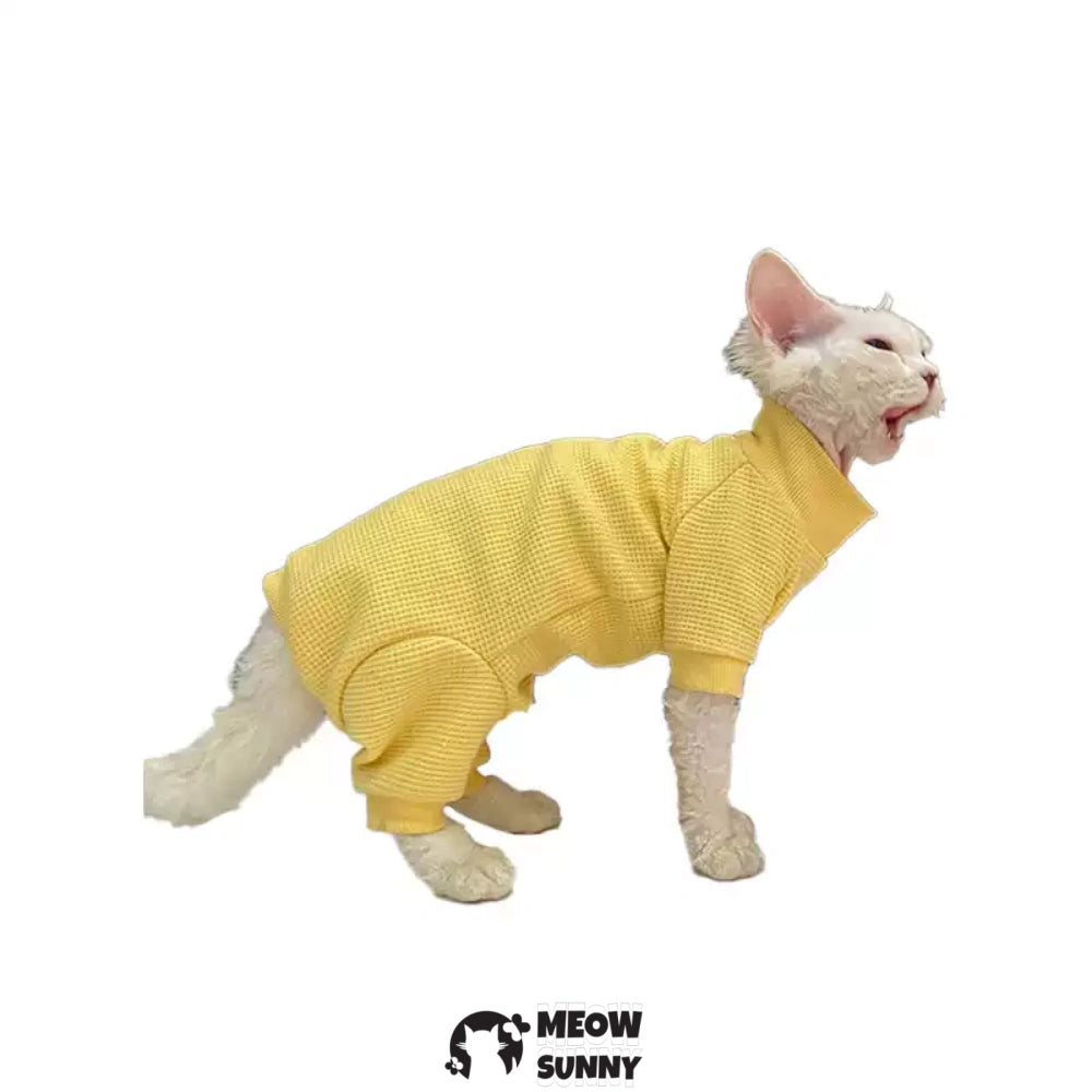 Sphynx Cat white Clothes 4 Legs Comfortabl yellow shirt