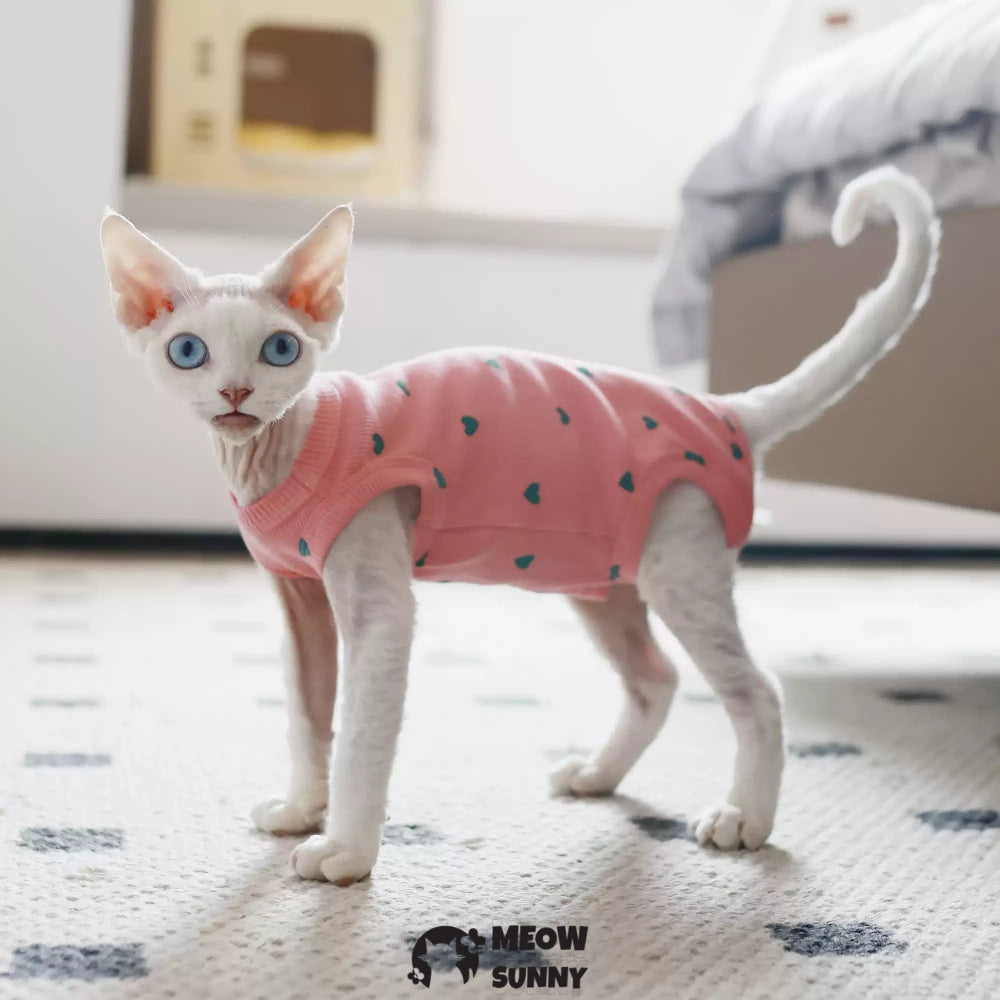 Sphynx Cat white Clothes 4 Legs Pure Cotton Comfortabl Pink shirt