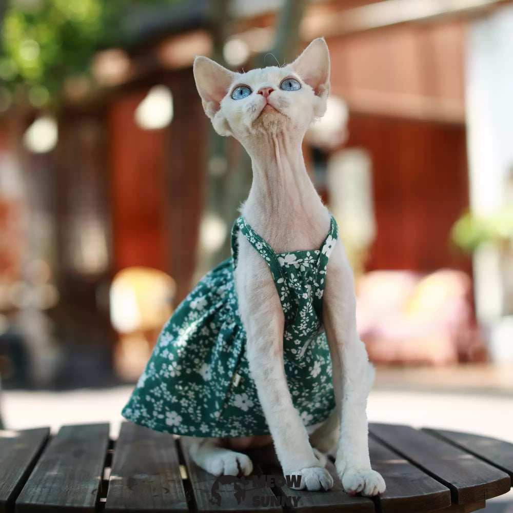 Sphynx Hairless Cat Breathable Spring Autumn Cotton Green Dress