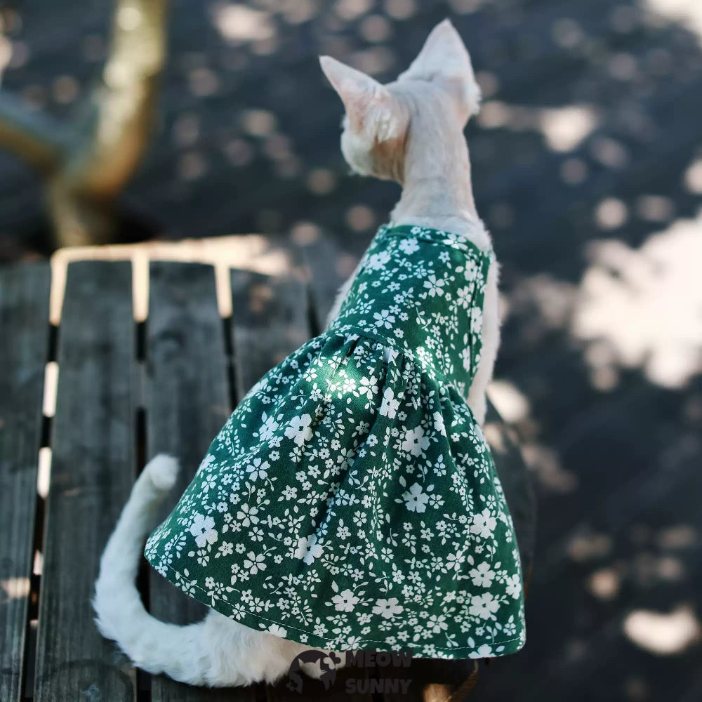Sphynx Hairless Cat Breathable Spring Autumn Cotton Green Dress
