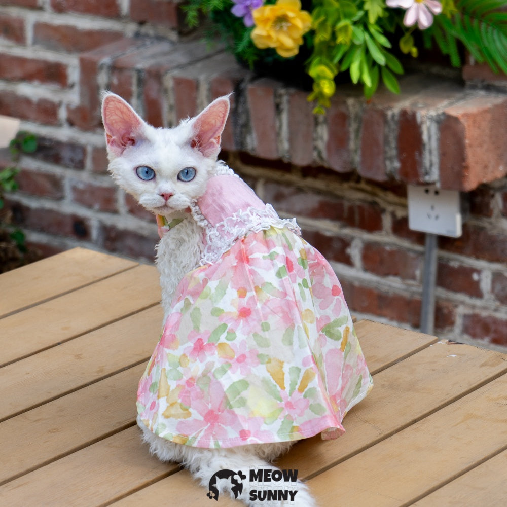 Sphynx Hairless Cat Breathable Spring Autumn Cotton Pink Dress