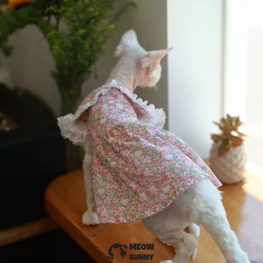 Sphynx Hairless Cat Dress - Breathable Spring Autumn Pink Dress