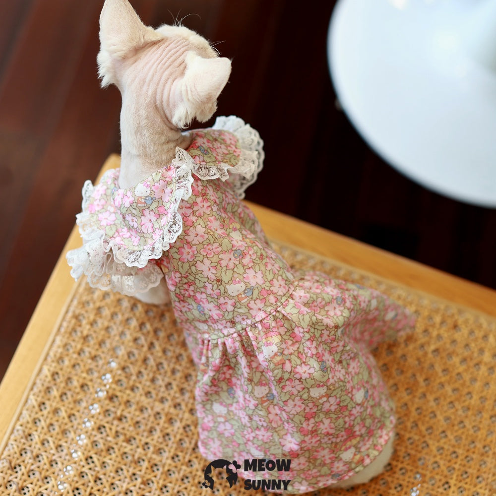 Sphynx Hairless Cat Dress - Breathable Spring Autumn Pink Dress