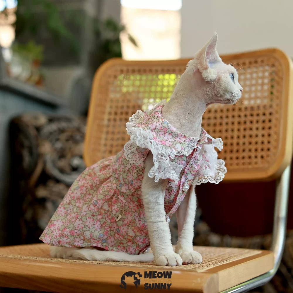 Sphynx Hairless Cat Dress - Breathable Spring Autumn Pink Dress