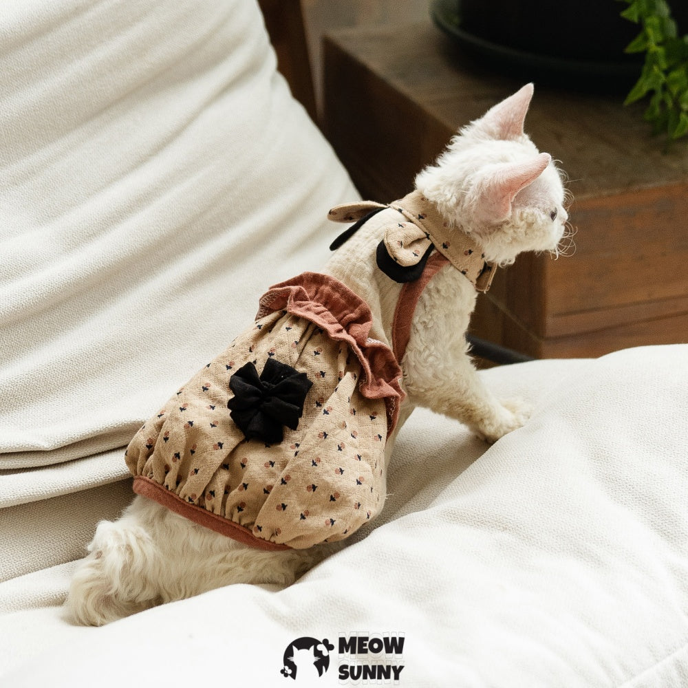 Sphynx Hairless Cat Clothes Breathable Floral Print Brown Dress