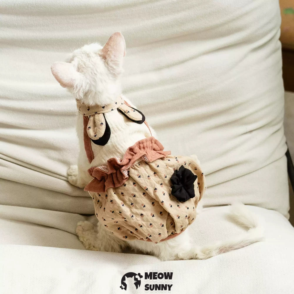 Sphynx Hairless Cat Clothes Breathable Floral Print Brown Dress