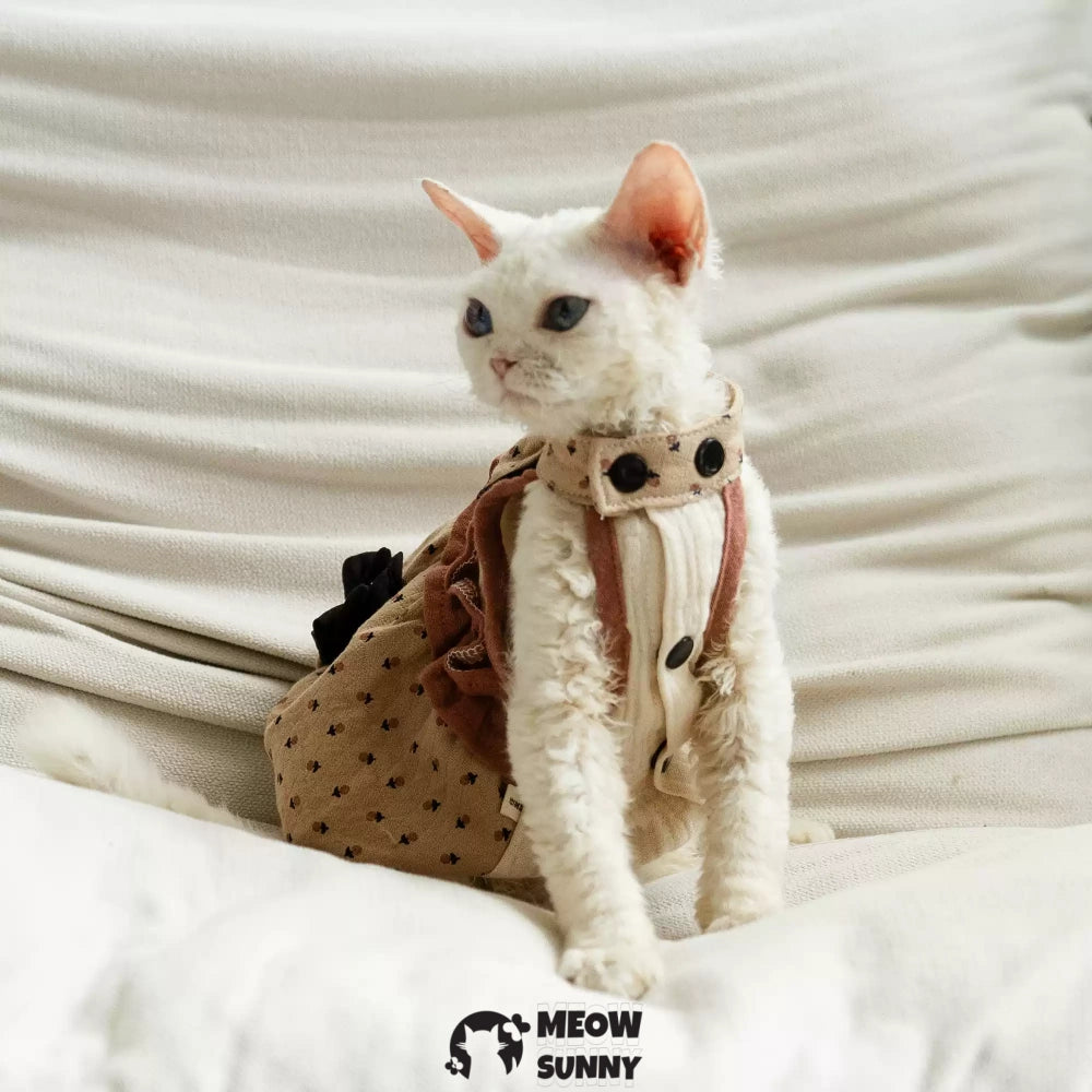 Sphynx Hairless Cat Clothes Breathable Floral Print Brown Dress