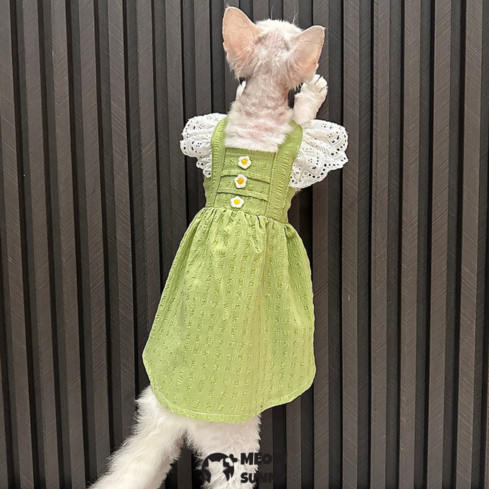 Sphynx Hairless Cat Clothes Breathable Floral Print Green Dress