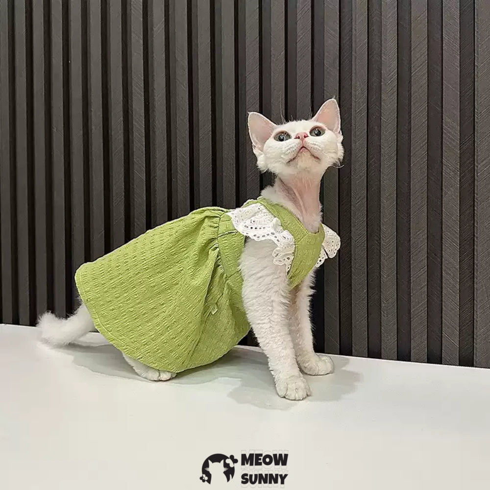 Sphynx Hairless Cat Clothes Breathable Floral Print Green Dress
